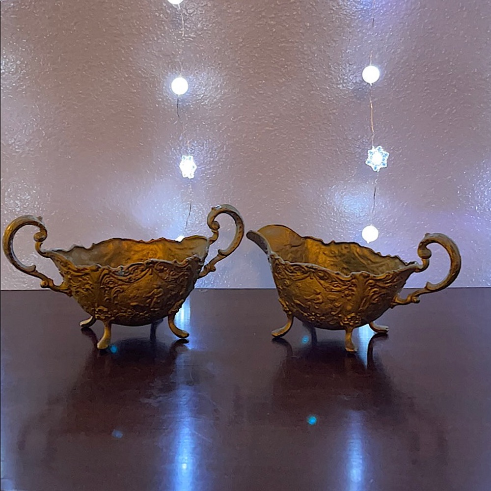 Antique Metal Sugar & Creamer Set